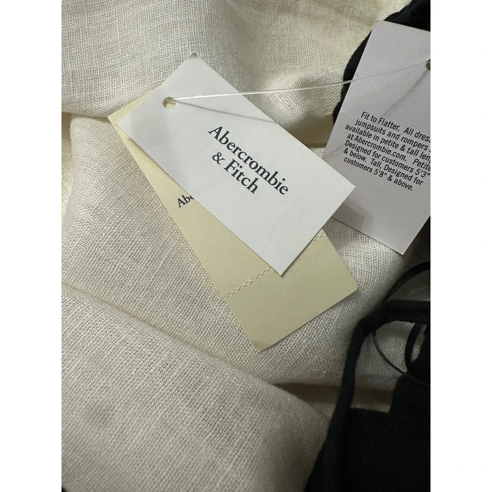 Abercrombie & Fitch Linen Blend Maxi Dress Black White Colorblock XL NEW
